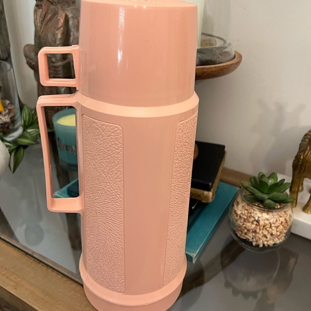 Vintage Pink plastic insulated metal Thermos for her.